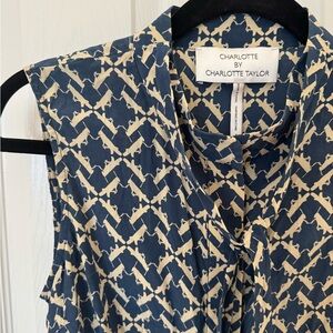 Navy and Cream Women's Top